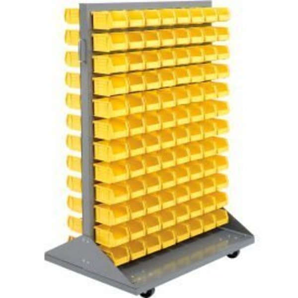 Global Equipment Mobile Double Sided Floor Rack - 192 Yellow Stacking Bins 36 x 54 550170YL